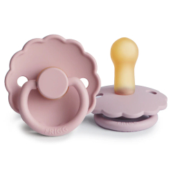 Fotoja e FRIGG Daisy Natural Rubber Pacifier 2 Pack - Baby Pink/Soft Lilac