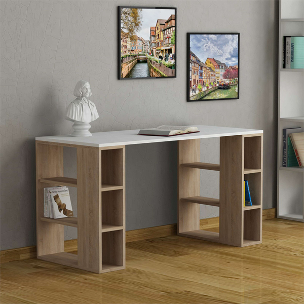 Fotoja e Tavolinë pune Decortie Colmar (140 x 60 x 75 cm), e bardhë / kafe e hapur