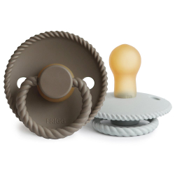 Fotoja e FRIGG Rope Natural Rubber Pacifier 2 Pack - Portobello/Silver Gray