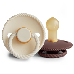 Fotoja e FRIGG Rope Natural Rubber Pacifier 2 Pack - Cream/Cocoa