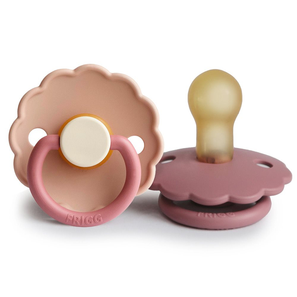 Fotoja e FRIGG Daisy Natural Rubber Pacifier 2 Pack - Peony/Cedar