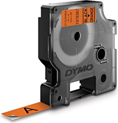 Fotoja e Shirit etiketash vinil Dymo D1, 12mm x 3m, i zi/i portokalltë