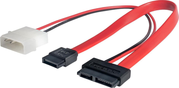 Fotoja e Kabllo Akyga SATA - SATA Slimline + Molex, 0.2m, e kuqe