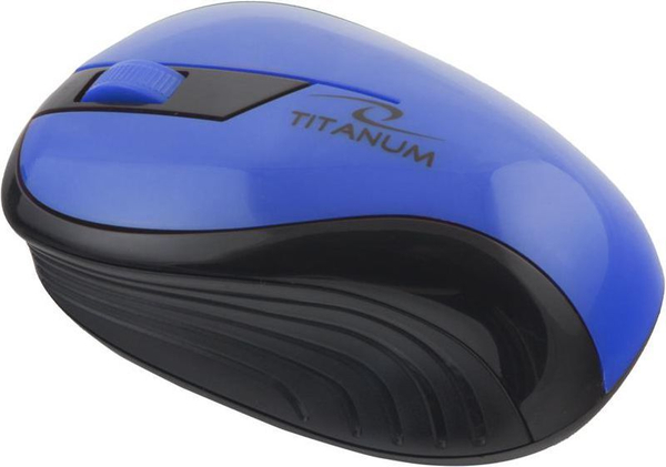 Fotoja e Maus Titanum TM114B, USB, 3 butona, 1000 DPI, wireless, i zi/kaltër