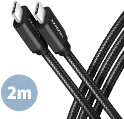 Fotoja e Kabllo AXAGON USB-C - USB-C SPEED USB3.2 Gen 1, PD60W 3A, 2m, e zezë