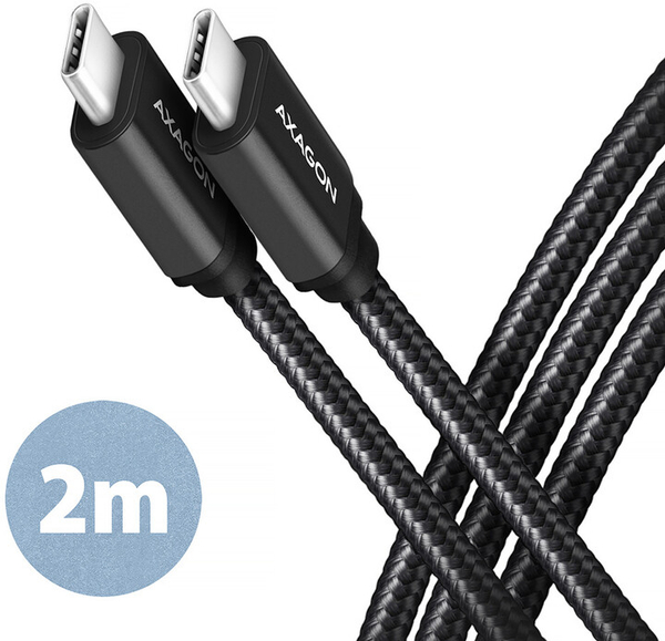 Fotoja e Kabllo AXAGON USB-C - USB-C SPEED USB3.2 Gen 1, PD60W 3A, 2m, e zezë