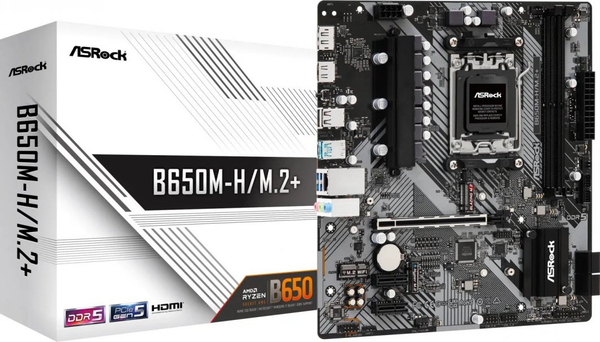 Fotoja e Pllakë amë ASRock B650M-H/M.2+, AMD B650, Socket AM5, 2 slota, Micro ATX