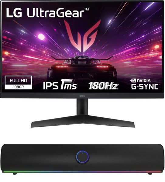 Fotoja e Set Monitor LG UltraGear 24GS60F-B, 23.8", Full HD + Soundbar Genesis Helium 312BT