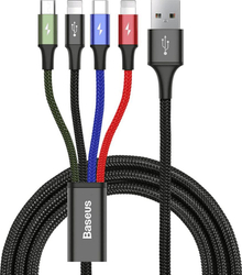 Fotoja e Kabllo Baseus USB-A - USB-C + microUSB + 2x Lightning, 1.2m, e zezë