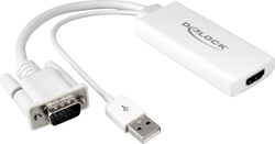 Fotoja e Përshtatës Delock AV D-Sub (VGA) në HDMI, + USB-A, i bardhë