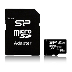 Fotoja e Kartë e memories Silicon Power Elite, MicroSDXC, 128 GB, Class 10 + përshtatës SD