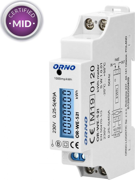 Fotoja e Matës njëfazor energjie Orno OR-WE-521, 40A