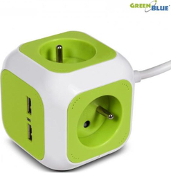 Fotoja e Prizë elektrike GreenBlue MagicCube GB118G, 1.4m, 2 USB, e gjelbër