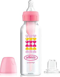Fotoja e Shishe thithëse dhe me grykë Dr Browns Pink Hearts 6m+, 250 ml, rozë