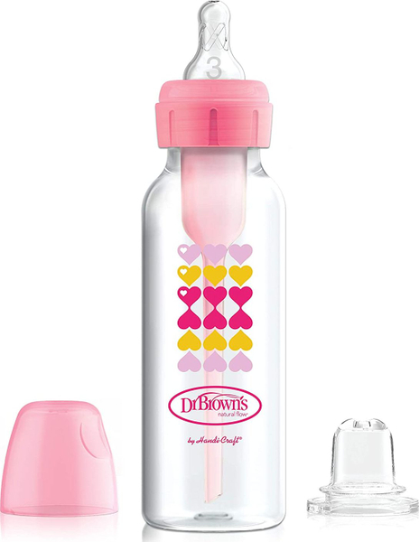 Fotoja e Shishe thithëse dhe me grykë Dr Browns Pink Hearts 6m+, 250 ml, rozë