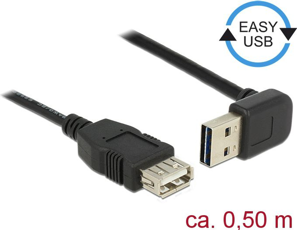Fotoja e Kabllo Delock USB-A në USB-A, 0.5 m, e zezë (85185)
