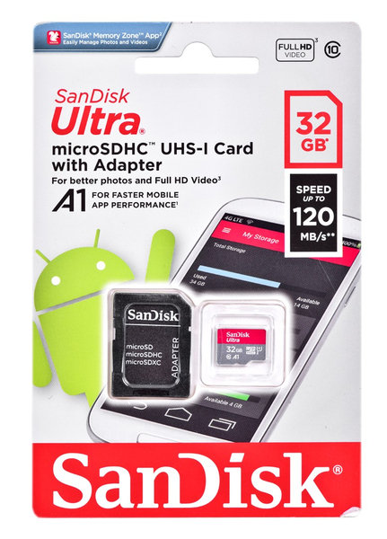 Fotoja e Kartë e memories SanDisk SDSQUAR-032G-GN6MN, MicroSDHC, 32 GB, Class 10 + përshtatës SD