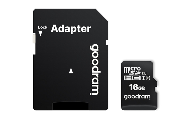 Fotoja e Kartë e memories GOODRAM M1AA-0160R12, MicroSDHC, 16 GB, Class 10 + përshtatës SD