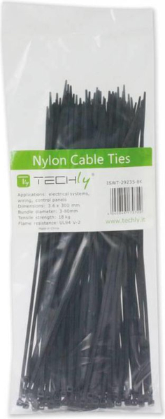 Fotoja e Organizues Techly Cable Tie Black, pako me 100 copë