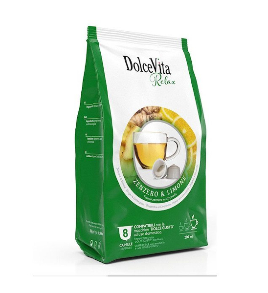 Fotoja e Dolce Vita çaj me xhinxher dhe limon, përzierje kompatibile me Dolce Gusto® (8 kapsula