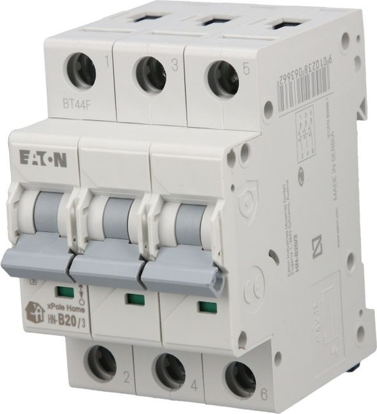 Fotoja e Ndërprerës miniaturë Eaton, 3P, B, 20A, 6kA AC, xPole Home, HN-B20 / 3