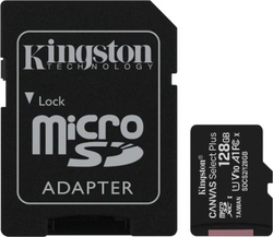 Fotoja e Karta MicroSDXC + karikues Kingston Canvas Select Plus, 128 GB, Klasa 10, UHS-I / U1, A1, V10