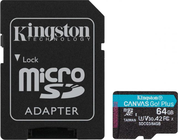Fotoja e Kartë memorie Kingston Canvas Go! Plus MicroSDXC, 64 GB, Class 10 UHS-I / U3 A2 V30 (SDCG3 / 64GB)