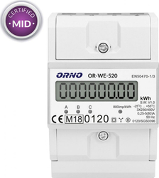 Fotoja e Matës i energjisë elektrike Orno 3 fazorë, 80A, MID, 3 module, DIN-TH-35mm