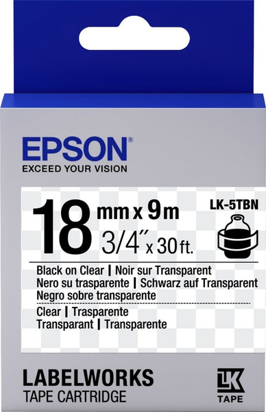 Fotoja e Etiketë printeri Epson LK-5TBN, 18mm, 9m, e zezë/transparente