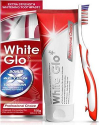 Fotoja e Set pastë zbardhuese për dhëmbë White Glo Extra Strength Whitening Toothpaste 2in1 me furçë dhe ujë pastrues, 150g
