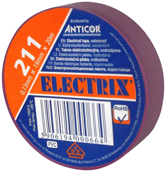 Fotoja e Shirit izolues elektrik Anticor PVC, 19mm, 20m