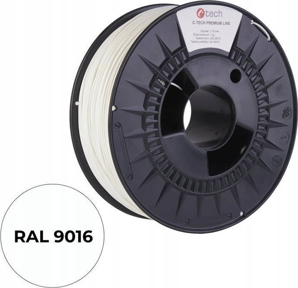 Fotoja e Filament për printer 3D C-TECH PREMIUM LINE PLA, i bardhë