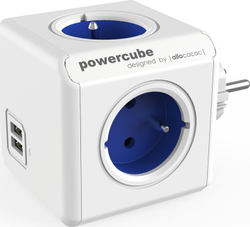 Fotoja e Priza ndarëse PowerCube Original, 4 slote, USB, të bardha / kaltra