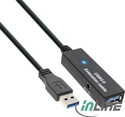 Fotoja e Kabllo InLine (35657), USB A/A aktive, 20 m, e zezë