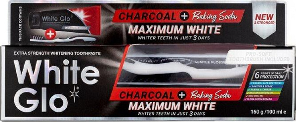 Fotoja e Set furçë dhe pastë dhëmbësh White Glo Charcoal + Baking Soda Maximum White, 100ml, e bardhë