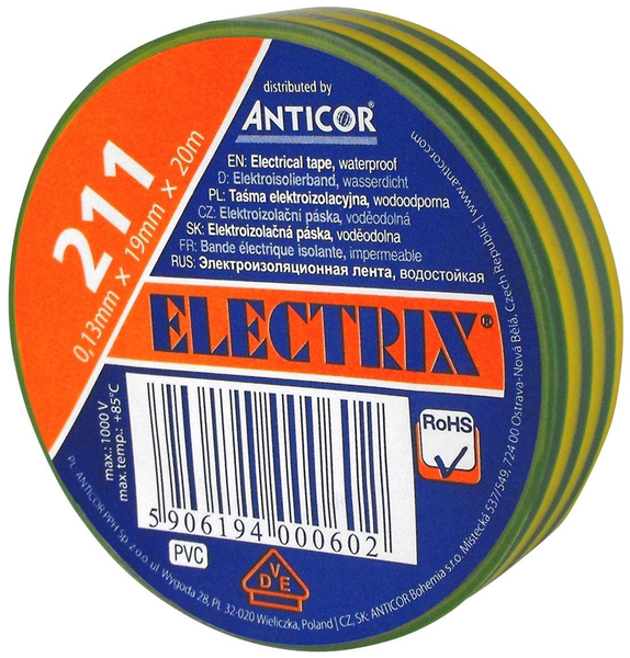 Fotoja e Shirit izolues elektrik Antikor, 19mmx20m, i gjelbër
