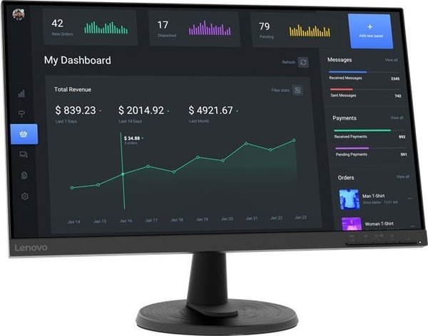 Fotoja e Monitor Lenovo D24-40, 23.8", 1920 x 1080 (Full HD), 75Hz, i zi