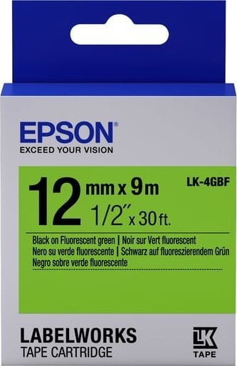 Fotoja e Shirit për printer Epson LabelWorks LK-4GBF Fluoreshente , 1.2 - 9 cm, e zezë/gjelbër