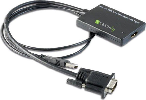 Fotoja e Përshtatës AV Techly D-Sub (VGA) - HDMI + USB-A, i zi