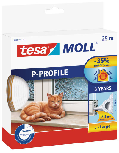 Fotoja e Mbulese gome për dritare Tesa 0539102, 9 mm, 25 m, e bardhë