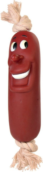 Fotoja e Lodër dentale për qen Trixie VINYL SAUSAGE WITH ROPE, 11cm