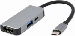 Fotoja e Dock station Gembird 3in1 (A-CM-COMBO3-02), USB-C Station, 1x HDMI, 1x USB 3.0, USB-C, i hirtë