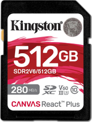 Fotoja e Kartë MicroSDXC Kingston Canvas React Plus (SDR2V6/512GB), 512 GB, Class 10, UHS-II/U3 V60