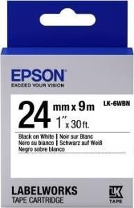 Fotoja e Etiketë printeri Epson LK-6WBN, 24mm, 9m, e zezë/e bardhë
