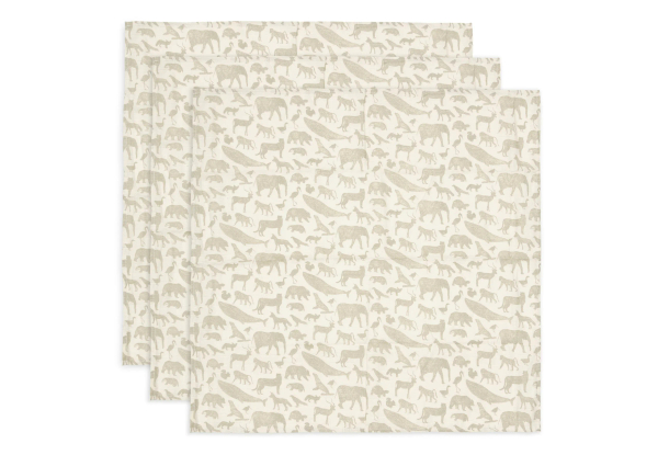 Fotoja e MBULESA TE HOLLA MUSLIN 70x70cm Animals Olive Green (3pack)