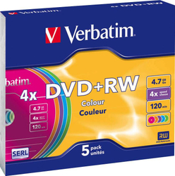 Fotoja e Set disqesh Verbatim DVD+RW, 4.7GB, 4x, 5 copë