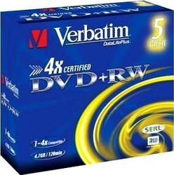 Fotoja e DVD+RW Verbatim, 4.7GB, 4x5 copë