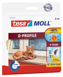 Fotoja e Izolues për dyer dhe dritare Tesa Rubber Seal D-Profile, 25m, e bardhë