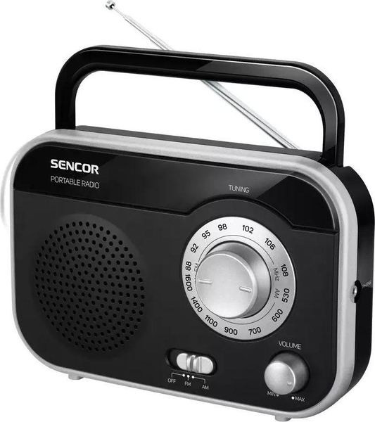 Fotoja e Radio analoge AM/FM Sencor SRD 210 BS, 210 × 53 × 139 mm, 230 V, e zezë / hirtë
