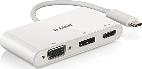 Fotoja e Docking station D-Link DUB-V310 3-in-1 USB-C to HDMI/VGA/DisplayPort, i bardhë
